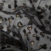 Tüllstoff Softtüll Flock Hearts Gitzerherzchen schwarz goldfarbig 1,50m Breite