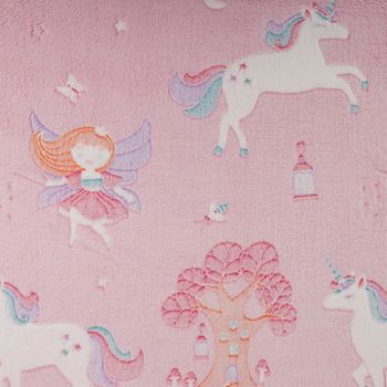 Fleece Stoff Wellnessfleece Glow in the Dark Einhorn Fee rosa 1,65m Breite