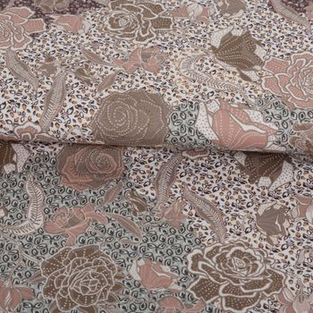 Baumwollstoff Trachtenstoffe Trachten Rosen Blätter groß beige rosa 1,45m Breite
