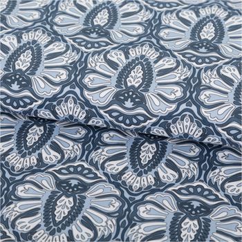 Baumwollstoff Trachtenstoffe Trachten Blumen Ornament Barock groß blau weiß 1,45m Breite