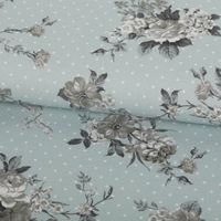 Baumwollstoff Trachtenstoffe Canvas Blumen Punkte hell blau grau 1,5m Breite