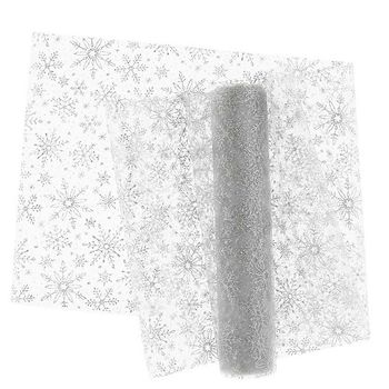 Festlicher Tischläufer aus Organza mit Kristallen in Weiß und Silber in der Größe 28x300cm