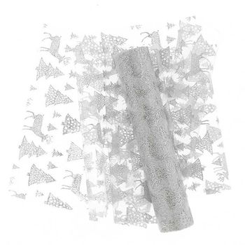 Festlicher Tischläufer aus Organza mit Tannen und Hirschen in Weiß und Silber in der Größe 28x300cm