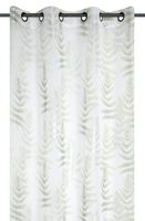 Wunderschöner transparenter Ösenvorhang mit Farnblättern in Weiß und Grün mit Metallic-Effekten in silber in 140x260cm