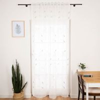 Transparenter Voile Gardinenstoff mit Blätter-Stickereien in Weiß und Grün mit 280cm Stoffbreite Vollbild