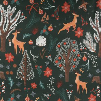 Weihnachtsstoff Baumwollstoff Digitaldruck Scandi Winter Forest dunkelgrün1,40m Breite