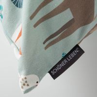 Kissenhülle Scandi Christmas hellblau von SCHÖNER LEBEN. Detail Label