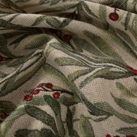 Gobelin Dekostoff Mistelzweige mit Beeren und goldfarbigen Lurexeffekten beige rot grün 1,40m Breite