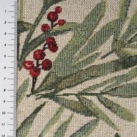 Gobelin Dekostoff Mistelzweige mit Beeren und goldfarbigen Lurexeffekten beige rot grün 1,40m Breite mit Maßband