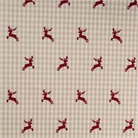 Vorhangstoff Dekostoff springende Hirsche Karo rot beige weiß 160cm Stoffbreite