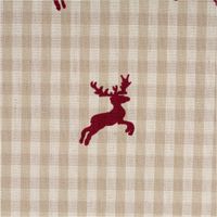 Vorhangstoff Dekostoff springende Hirsche Karo rot beige weiß 160cm Stoffbreite Detail