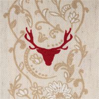 Vorhangstoff Dekostoff Pedro Hirschkopf Ornamente Streifen Leinenoptik natur rot 1,6m Breite Detail