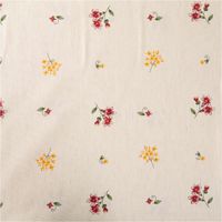 Vorhangstoff Dekostoff Vinschgau Blumen Leinenoptik natur rot gelb 1,6m Breite