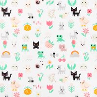 Jersey Stoff Pixel Art Tiere Stoffabschnitt von Rico Design 80x100cm weiß bunt