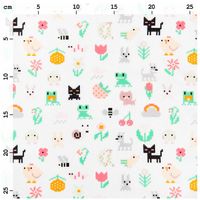 Jersey Stoff Pixel Art Tiere Stoffabschnitt von Rico Design 80x100cm weiß bunt mit Maßband