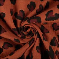 89814-Musselin-Stoff-Double-Gauze-Fauve-Leo-braun-lila-1-30m-Breite-IMG-7454.jpg Dieser hochwertige Musselin Stoff Double Gauze Fauve Leo braun lila 1,30m Breite besticht durch sein wildes Leopardenmuster mit lilafarbenen Akzenten auf einem warmen, braunen Grund - kunstvoll eingedreht in Falten