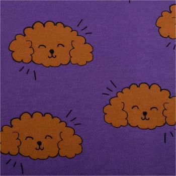 Sweatstoff Soft aus Baumwolle Dogs Pudel lila braun 1,38m Breite Detail