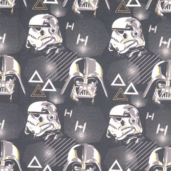 Jersey Stoff aus Baumwolle mit Star Wars Lizenz-Digitalprint in Grau mit 150cm Stoffbreite glatt ausgelegt