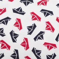 Jersey Stoff Baumwolle Maritim Papierboote weiß blau rot 1,50m Breite Detail