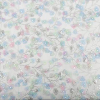 Mesh Stoff Blätter Mini-Pailetten pastell silber 1,34m Breite