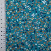 Baumwollstoff Popeline Stoff Millefleurs Blümchen türkis 1,45m Breite, mit Maßband