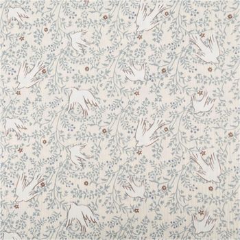Musselin Stoff Double Gauze Daphany Vögel Ranken ecru blau 1,30m Breite