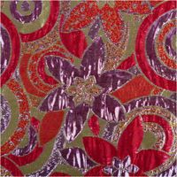 Glamouröser Brokatstoff mit Lurex und Doppelgewebe-Effekten in Rot, Gold und Lila für Deko, Bekleidung und Kostüme Blumenmotiv