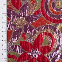 Glamouröser Brokatstoff mit Lurex und Doppelgewebe-Effekten in Rot, Gold und Lila für Deko, Bekleidung und Kostüme mit Massband
