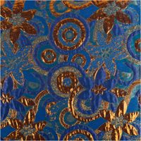89961-Brokatstoff-mit-Lurex-Blumen-und-Kreise-blau-kupfer-145cm-Breite--MG-4794.jpg Glamouröser Brokatstoff mit Lurex und Doppelgewebe-Effekten in Blau und Kupfer für Deko, Bekleidung und Kostüme Vollbild des Stoffes