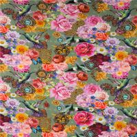 Jersey Stoff Baumwolle Digitaldruck Fantasy Blumen Vögel bunt 1,50m Breite