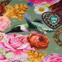 Jersey Stoff Baumwolle Digitaldruck Fantasy Blumen Vögel bunt 1,50m Breite
