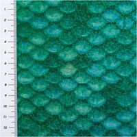 Dehnbarer Folienjersey mit glänzenden Schuppen in Grün mit 147cm Stoffbreite mit Massband