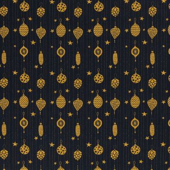 Baumwollstoff Webware in Schwarz mit weihnachtlichen Anhängern in Gold – perfekt für Weihnachtliche Kreativ-Projekte glatt ausgelegt