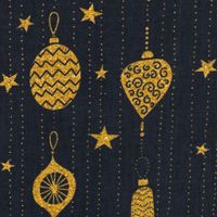Baumwollstoff Webware in Schwarz mit weihnachtlichen Anhängern in Gold – perfekt für Weihnachtliche Kreativ-Projekte Detailbild 