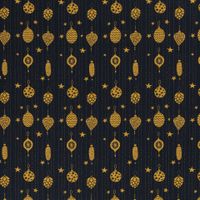 Baumwollstoff Webware in Schwarz mit weihnachtlichen Anhängern in Gold – perfekt für Weihnachtliche Kreativ-Projekte glatt ausgelegt
