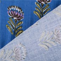Musselin Stoff Double Gauze Esha Blumen blau 1,30m Breite, mit Rückseite