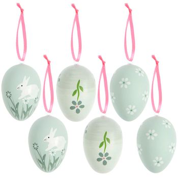 Aufhänger Deko Ostereier mit Blumen und Hase grün 6 Stück 4x6cm von Rico Design
