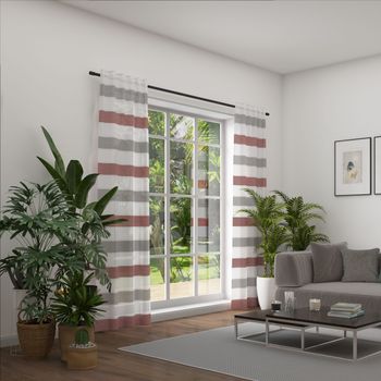 Gardine Allegra verdeckte Schlaufen Streifen weiß grau rot 140x245cm (BxH)