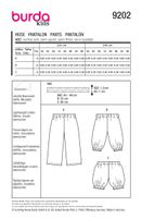 Burda Schnittmuster 9202 Kinder Hose Übersicht
