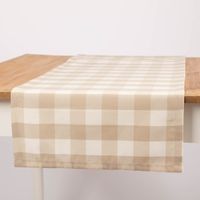 90370-Tischlaeufer-Karos-beige-weiss-40x160cm-von-SCHoeNER-LEBEN--IMG-8583.jpg Hochwertige Verarbeitung des Tischläufers von SCHÖNER LEBEN., mit fein gewebtem Stoff und sorgfältig vernähten Kanten.