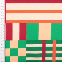 Baumwollstoff Halbpanama mit Digitaldruck „Graphic Block Line“ in Rot, Grün, Orange und Beige, geometrisches Muster aus Streifen und Karos, 1,40 m Breite - mit Massband