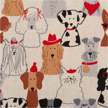 Dekostoff Halbpanama Dog Dress Up – originelles Hunde-Motiv auf hochwertigem Baumwollstoff Nahaufnahme des Stoffes