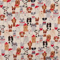 90437-Dekostoff-Halbpanama-Dog-Dress-Up-natur-rot-braun-1-4m-Breite--MG-4960.jpg Dekostoff Halbpanama Dog Dress Up – originelles Hunde-Motiv auf hochwertigem Baumwollstoff Vollbild des Stoffes