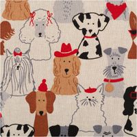 90437-Dekostoff-Halbpanama-Dog-Dress-Up-natur-rot-braun-1-4m-Breite--MG-4961.jpg Dekostoff Halbpanama Dog Dress Up – originelles Hunde-Motiv auf hochwertigem Baumwollstoff Nahaufnahme des Stoffes