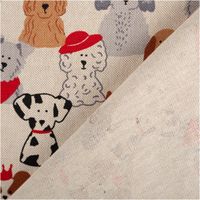90437-Dekostoff-Halbpanama-Dog-Dress-Up-natur-rot-braun-1-4m-Breite--MG-4965.jpg Dekostoff Halbpanama Dog Dress Up – Hunde-Motiv auf hochwertigem Baumwollstoff mit Rueckseite