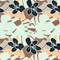 Viskose Stoff mit 30% Leinen Blumen Blätter abstrakt braun mint 134cm Breite glatt ausgelegt