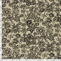 Viskose Stoff mit 30% Leinenanteil abstrakte Blumen natur schwarz 134cm Breite mit Maßbändern an zwei Seiten
