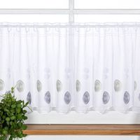 Hochwertige Scheibengardinen Meterware nähfrei Stickerei Kreise weiß grau grün 45cm Höhe bestechen durch moderne, bunte Kreis-Motive und praktische, montagefertige Verarbeitung. Ein elegantes Wohnaccessoire - Nahaufnahme