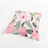 Kissenhülle Canvas mit Blumen in Rosa 40x40 cm – Sommerliches Dekokissen mit floralem Print schraege Ansicht