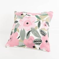 Kissenhülle Canvas mit Blumen in Rosa 40x40 cm – Sommerliches Dekokissen mit floralem Print Vollbild